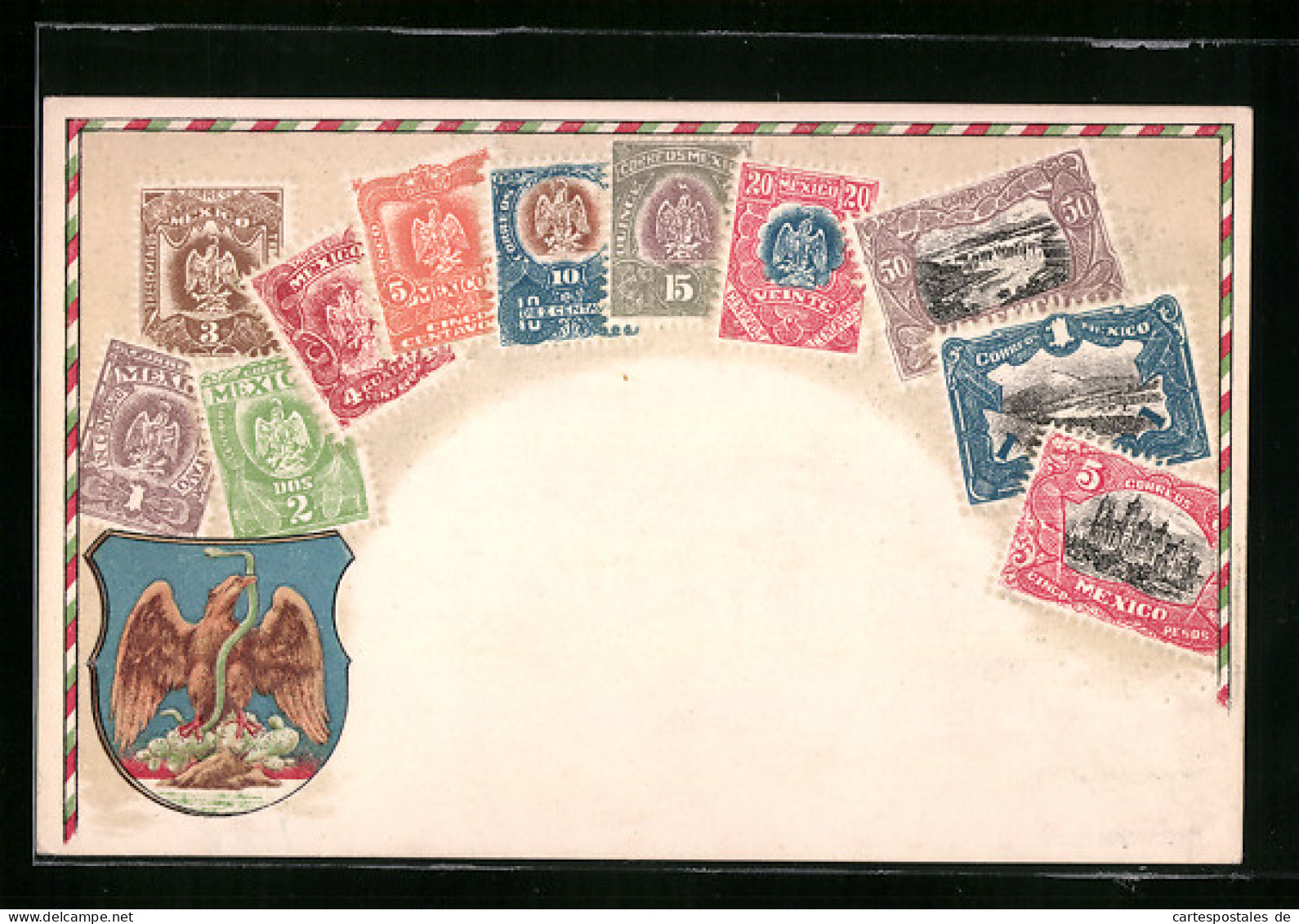 Präge-AK Mexikanische Briefmarken Und Wappen  - Stamps (pictures)