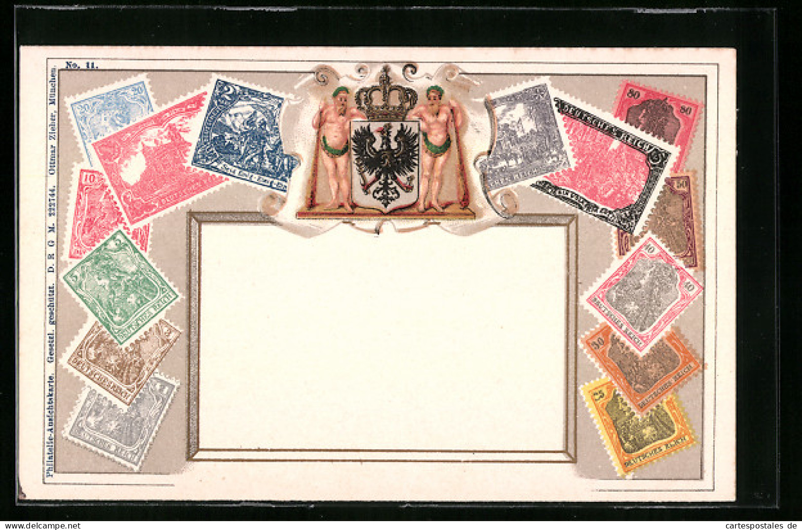 AK Briefmarken Und Wappen Des Deutschen Reichs  - Timbres (représentations)