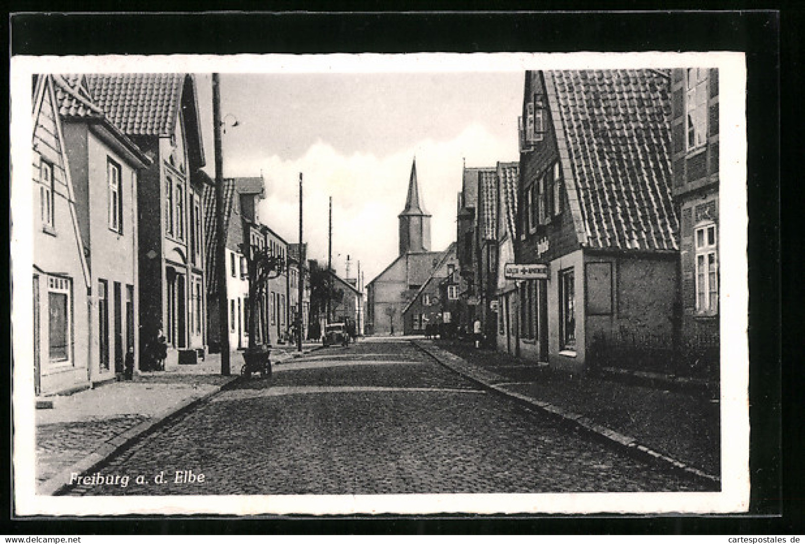 AK Freiburg A. D. Elbe, Strassenpartie Mit Blick Auf Die Kirche  - Andere & Zonder Classificatie