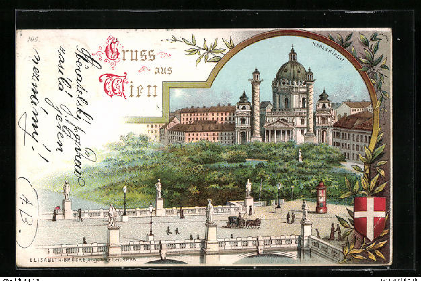 Lithographie Wien, Elisabethbrücke Und Karlskirche  - Autres & Non Classés