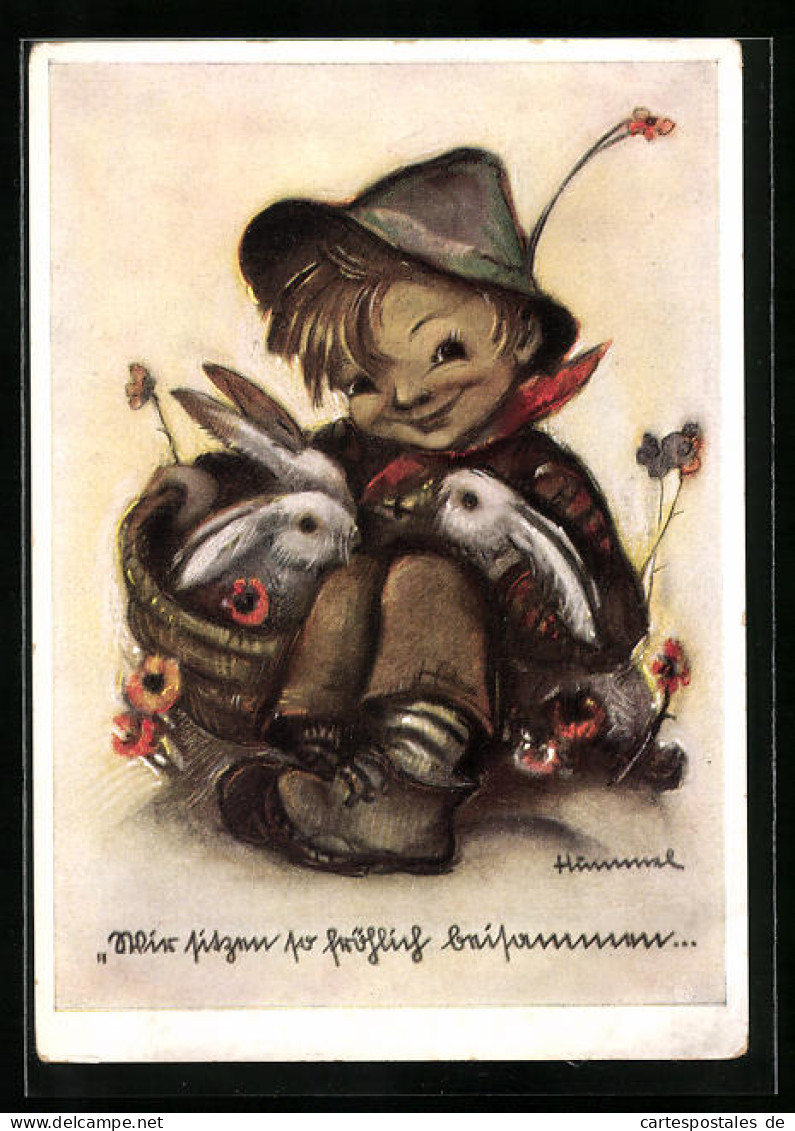 Künstler-AK Hummel: Junge Mit Sepplhut Und Kaninchen  - Hummel