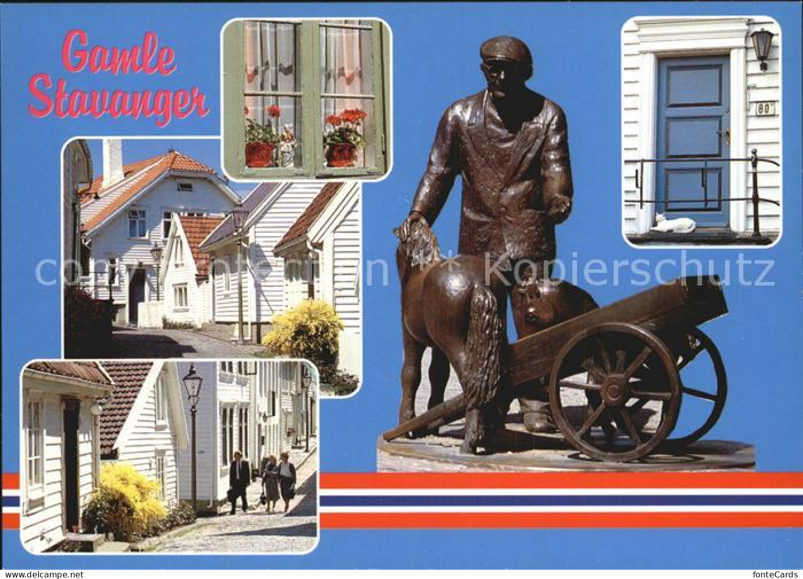 72576612 Stavanger Gamle Stavanger Haeuserpartie Altstadt Denkmal Statue Stavang - Norwegen