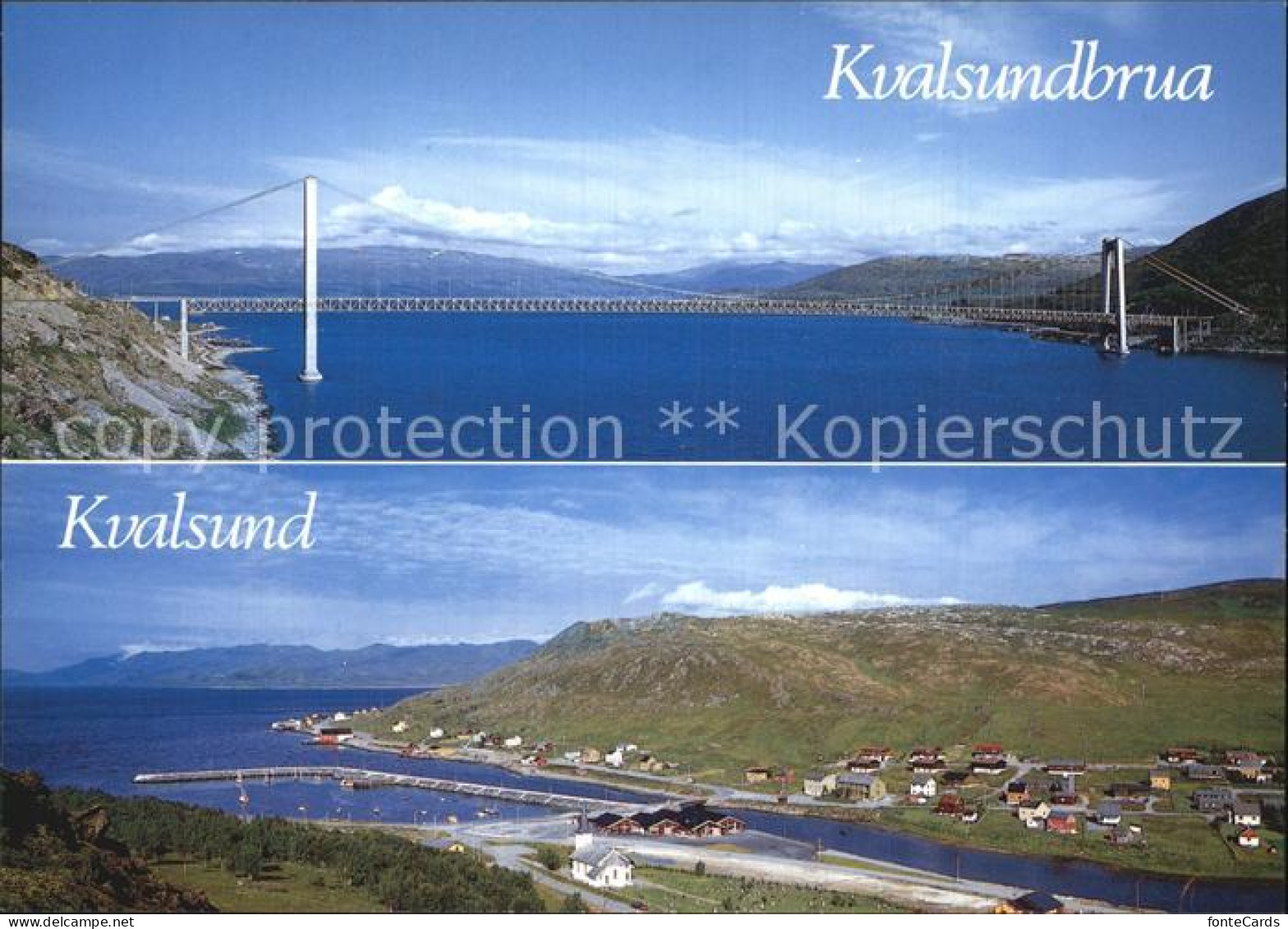 72576469 Kvalsund Panorama Hafen Kvalsundbrua Haengebruecke Kvalsund - Norvège