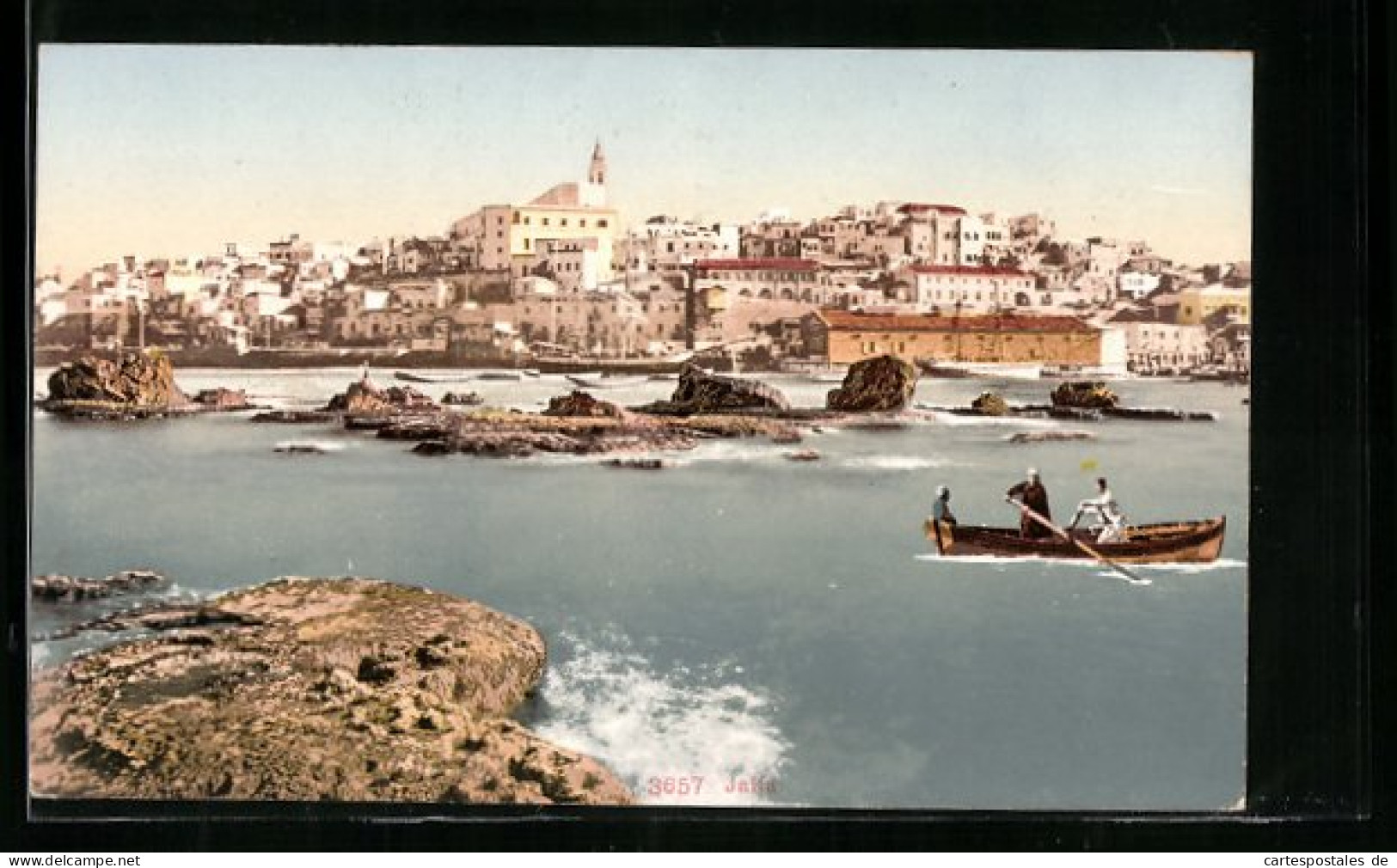 AK Jaffa, Ruderboot Auf Dem Meer Vor Der Stadt  - Palestine