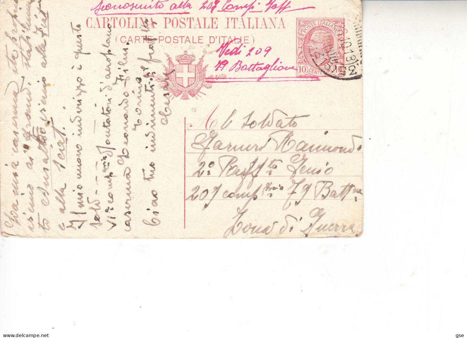 ITALIA  1918 - CP  Per Zona Di Guerra - Militaire Post (PM)