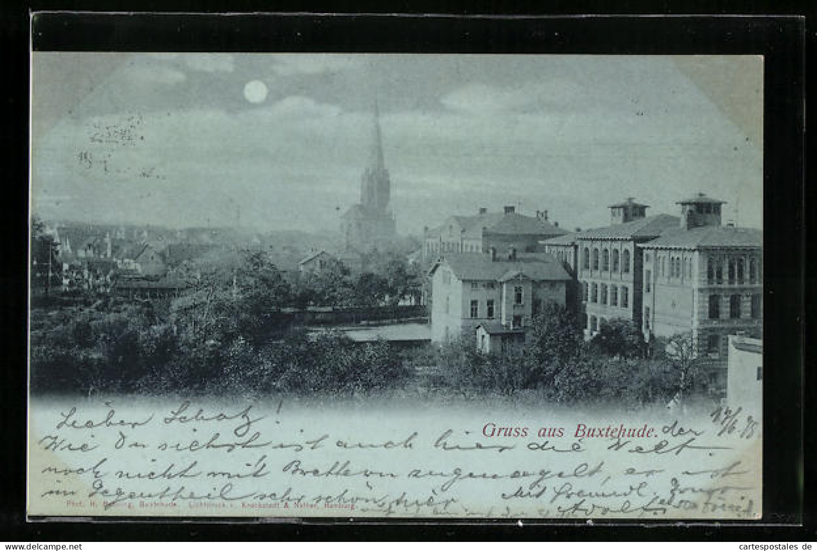 Mondschein-AK Buxtehude, Blick Auf Die Stadt  - Buxtehude