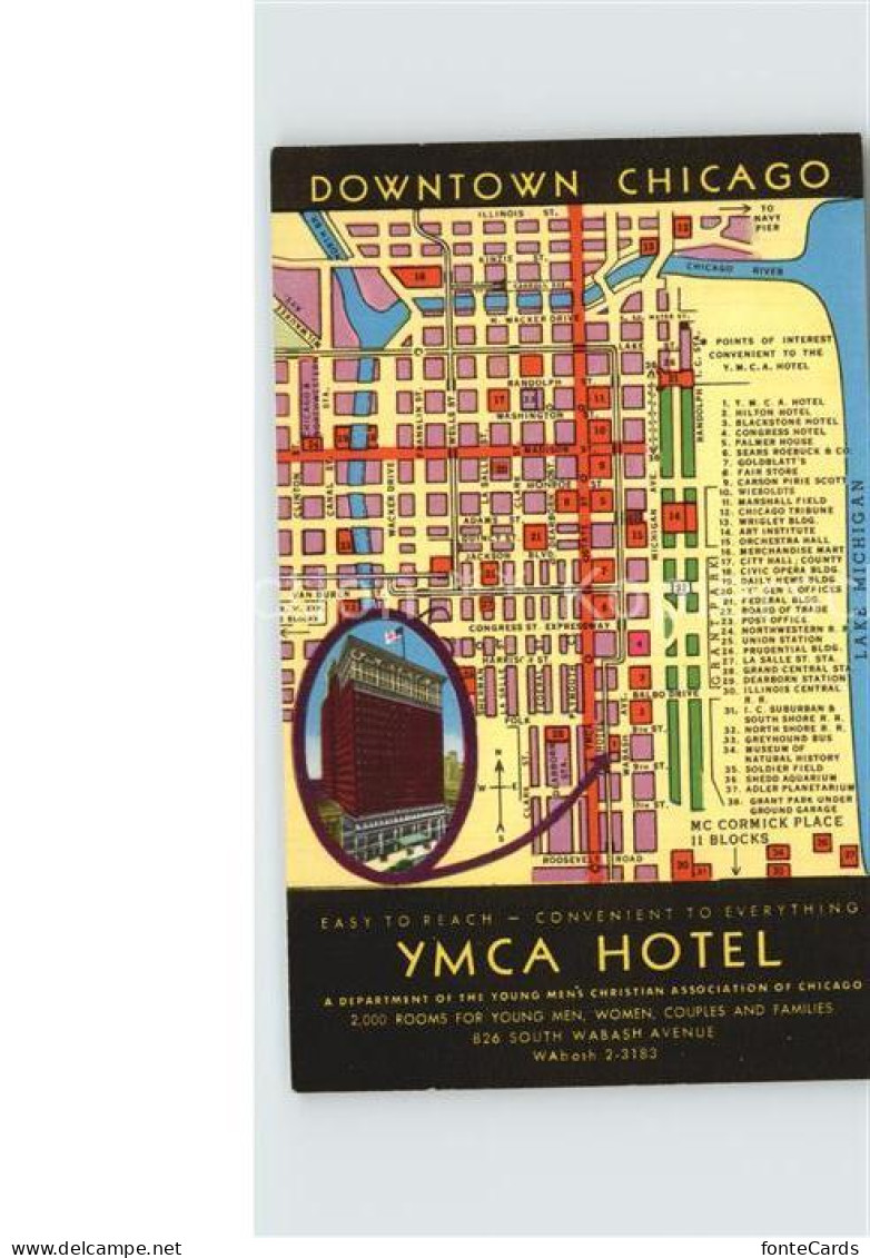 72526728 Chicago_Illinois YMCA Hotel Illustration Map - Andere & Zonder Classificatie