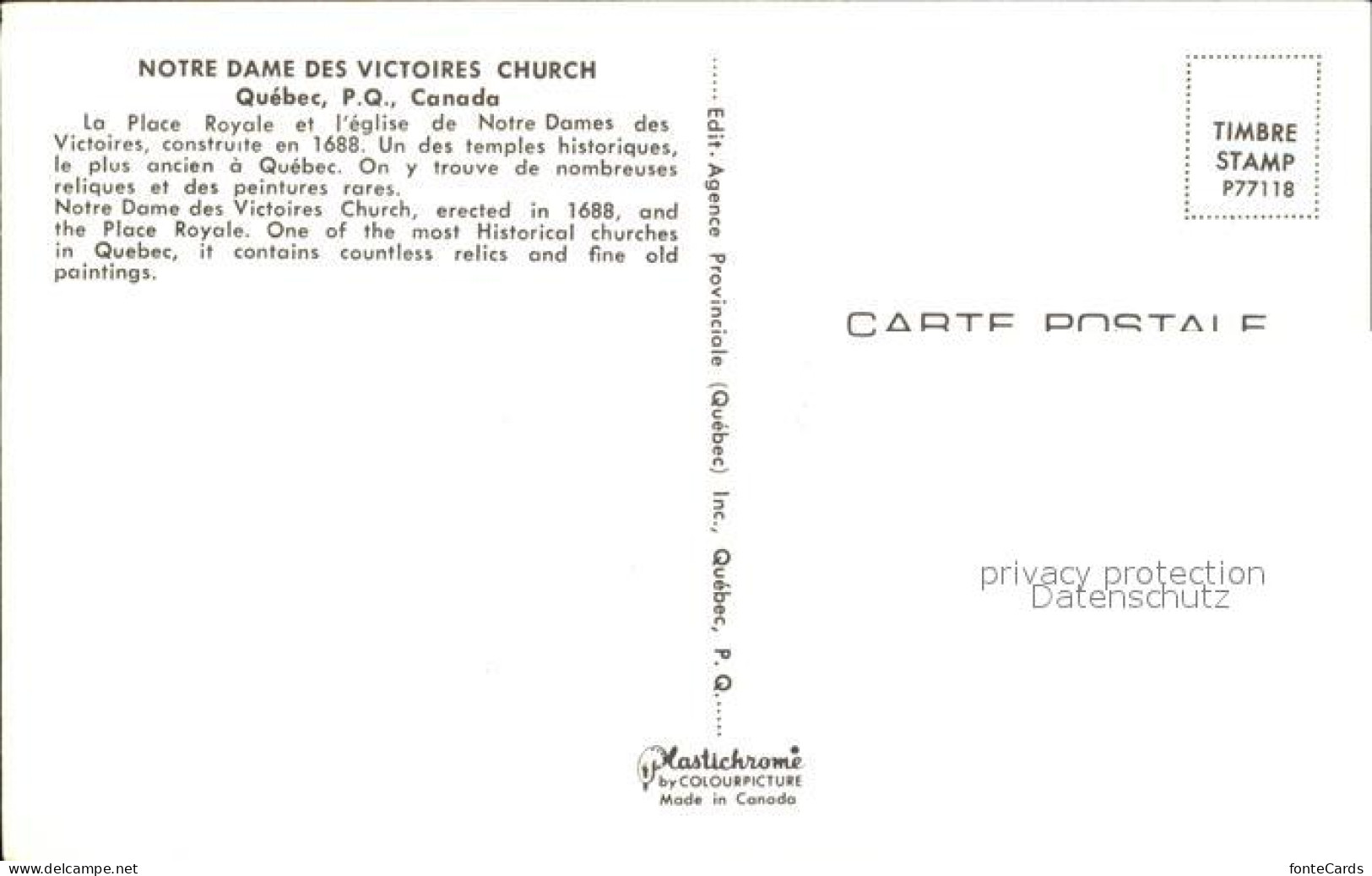 72520638 Quebec Notre Dame Victoires Church Quebec - Zonder Classificatie