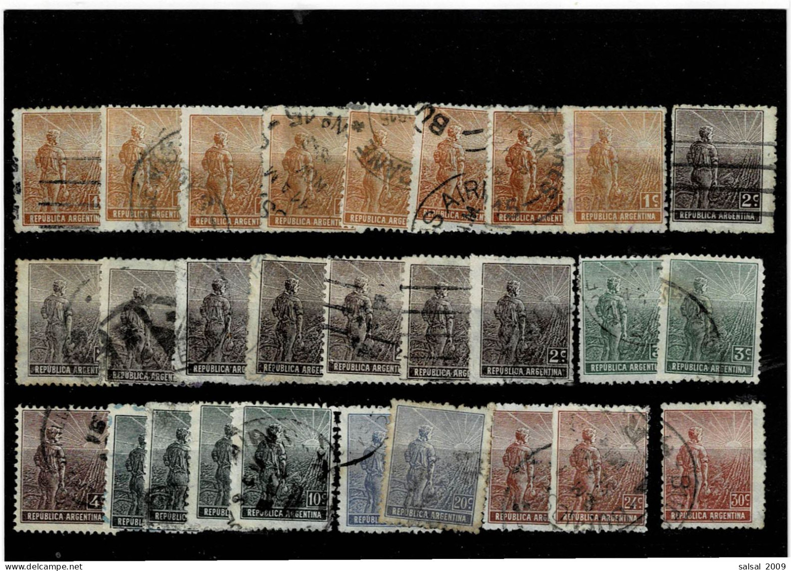 ARGENTINA ,"Serie Corrente" ,28 Pezzi Usati ,con Filigrana Esagoni ,qualita Ottima - Used Stamps