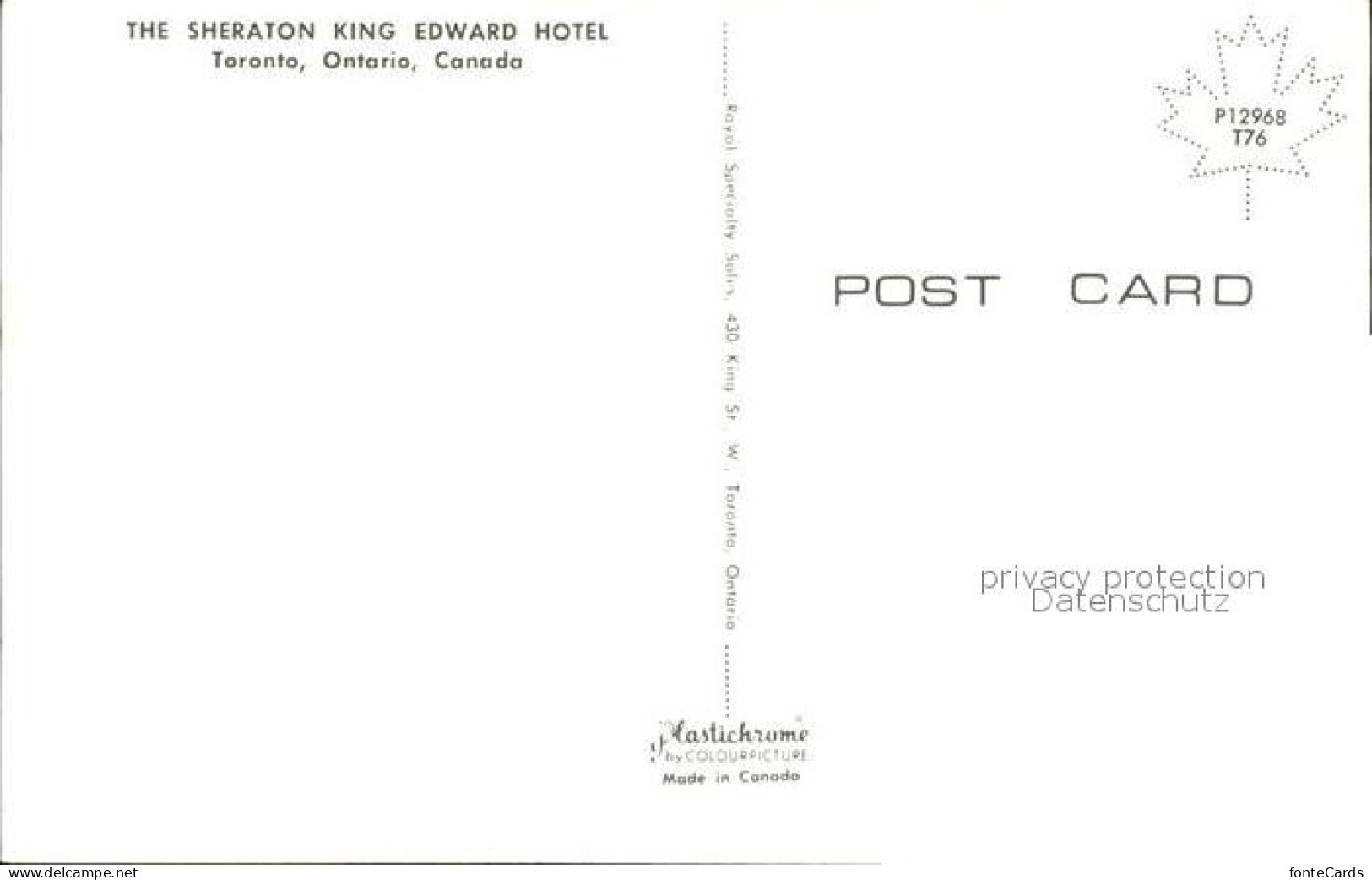 72519972 Toronto Canada Sheraton King Edward Hotel  - Ohne Zuordnung