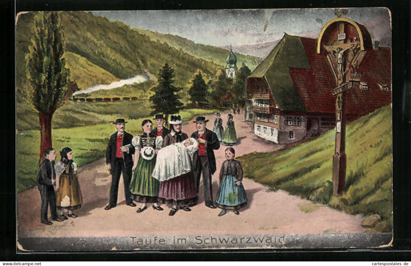 Präge-AK Taufe Im Schwarzwald  - Costumes