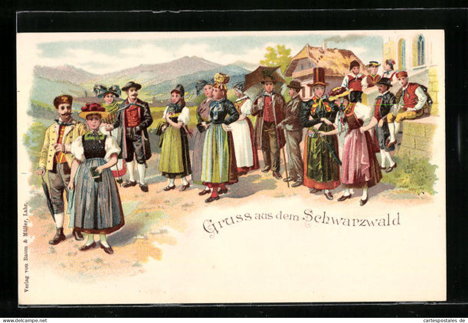 Lithographie Menschen In Schwarzwälder Tracht  - Kostums