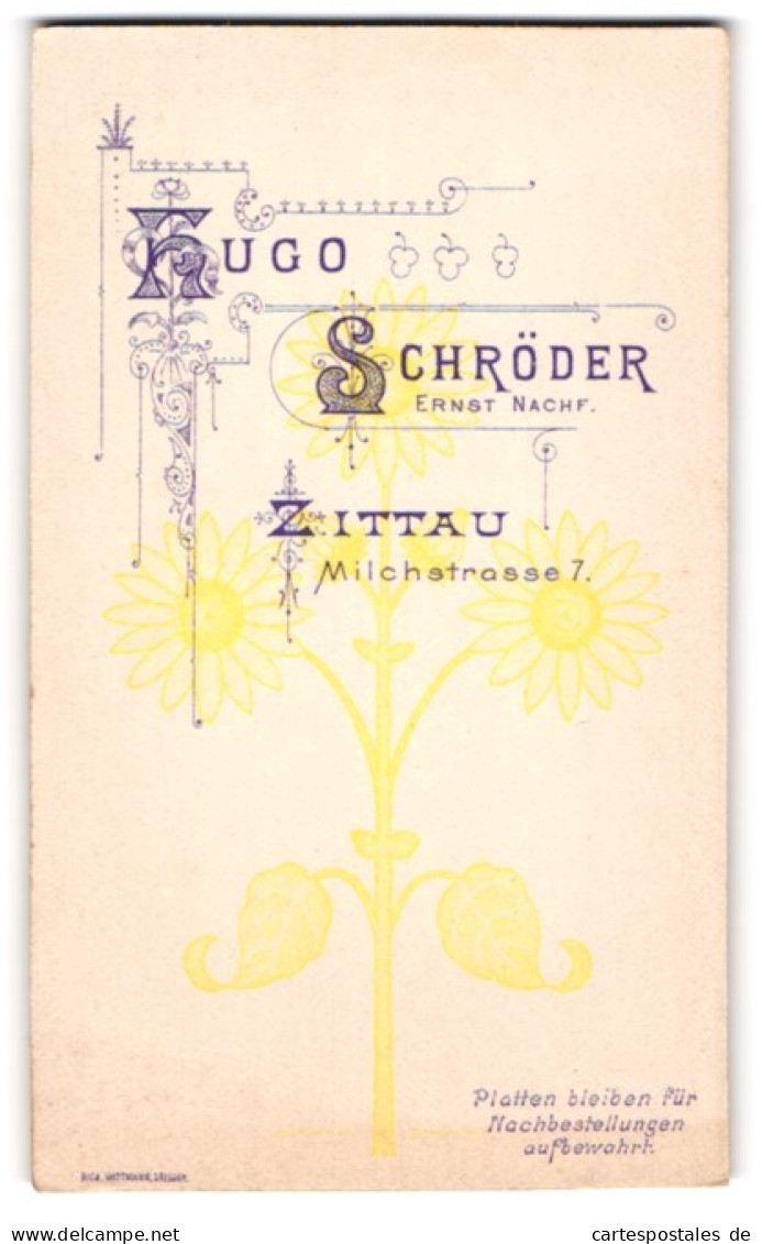 Fotografie Hugo Schröder, Zittau, Milchstr. 7, Verzierte Anfangsbuchstaben Des Fotografen Im Jugendstil, Sonneblume  - Anonieme Personen