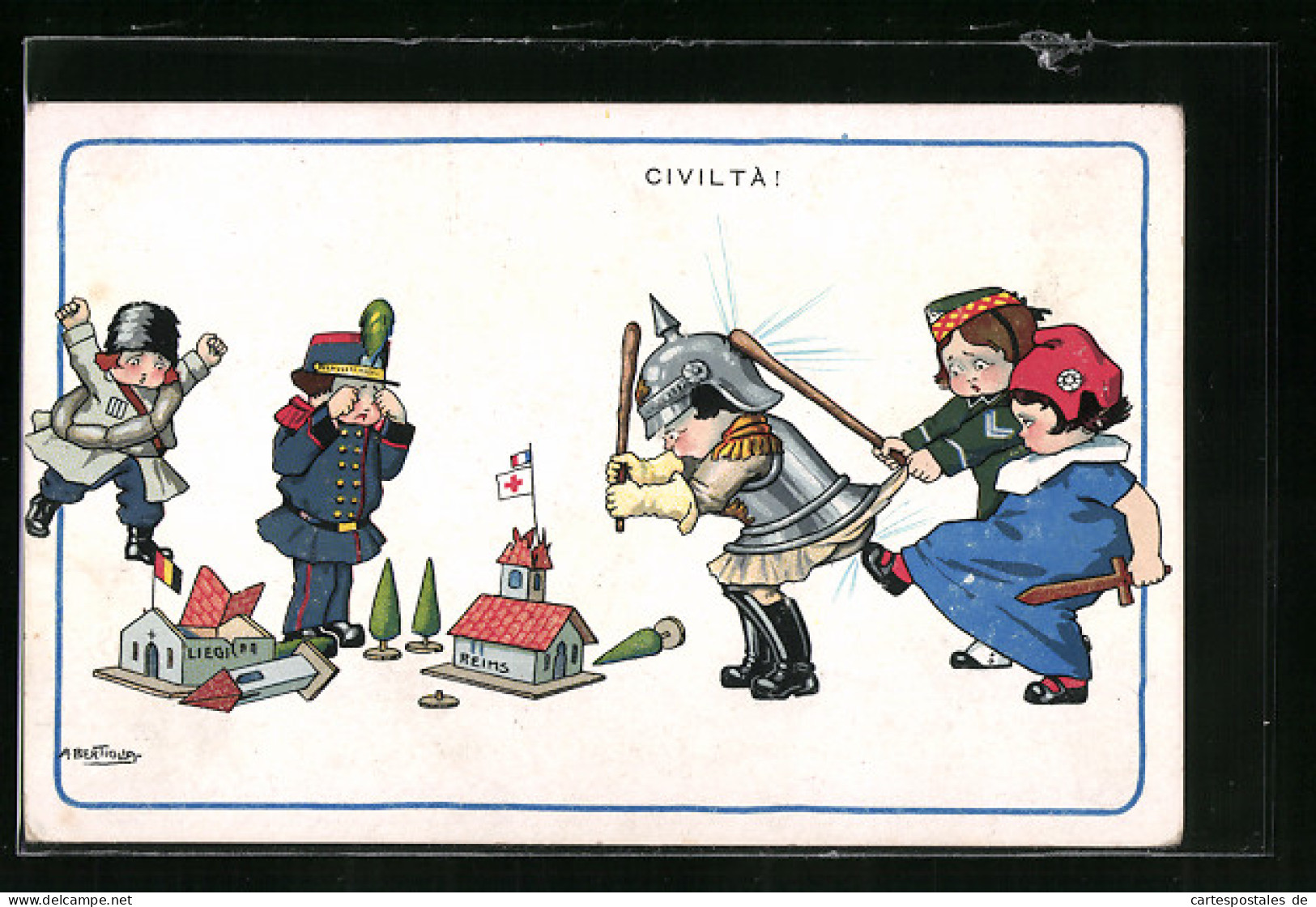 CPA Illustrateur A. Bertiglia: Civilta, Italienische Propaganda Der Entente  - Autres & Non Classés