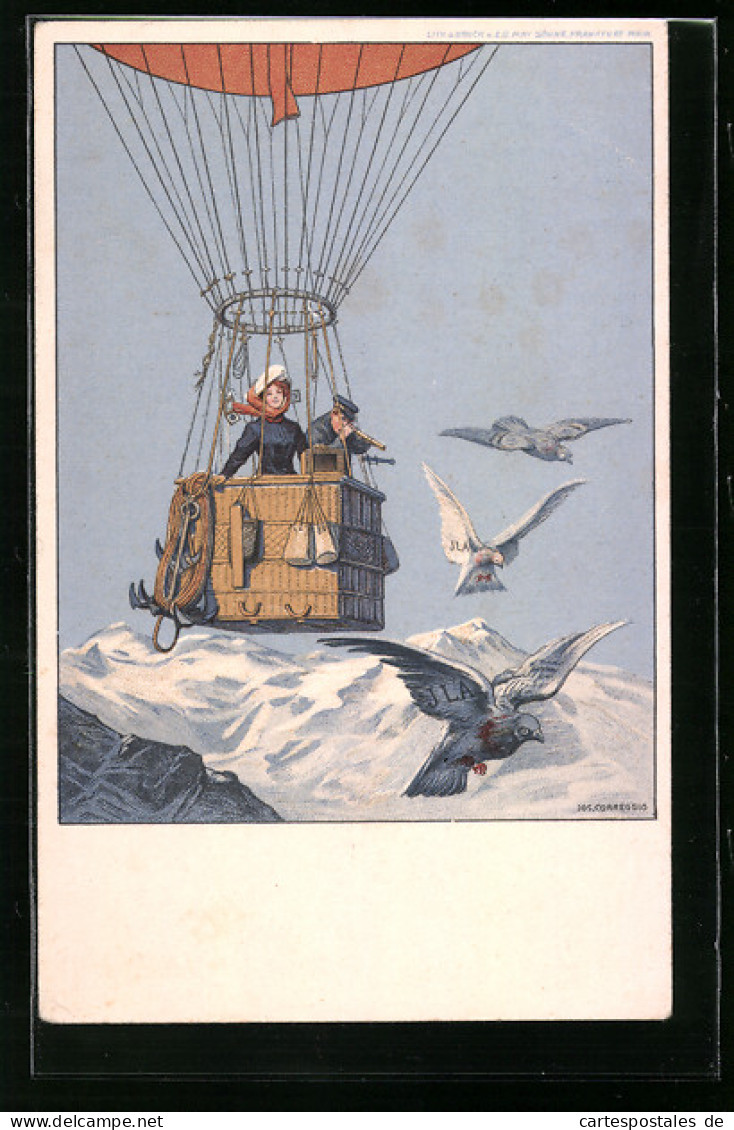 Künstler-AK Frankfurt A. M., Internationale Luftschifffahrtausstellung 1909, Ballonfahrt über Die Alpen  - Exhibitions