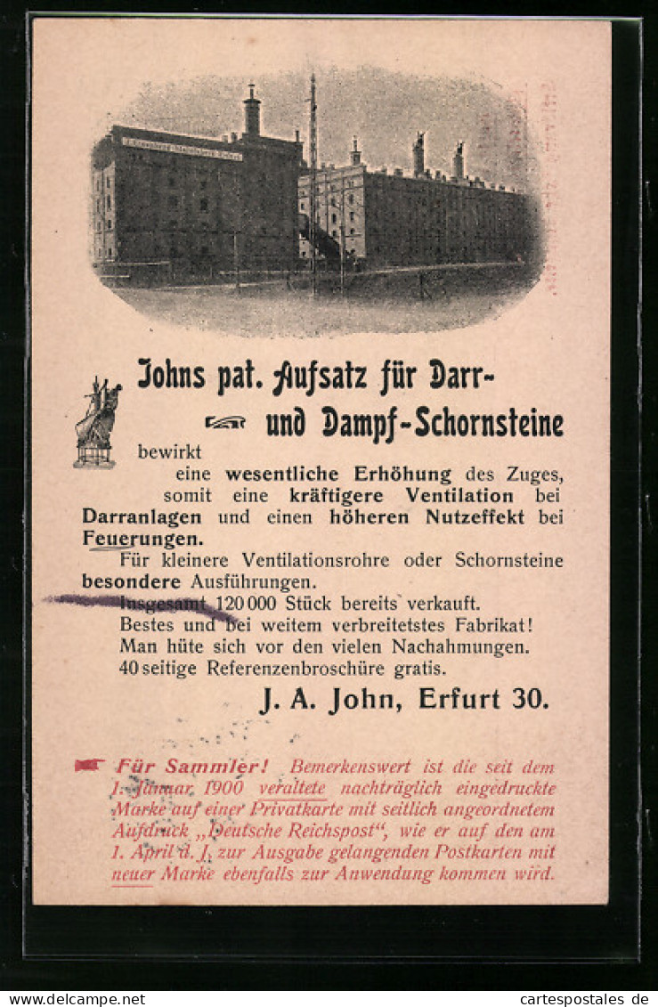 AK Ganzsache PP8B5 /01: Erfurt, Johns Pat. Aufsatz Für Darr- Und Dampf-Schornsteine  - Cartes Postales