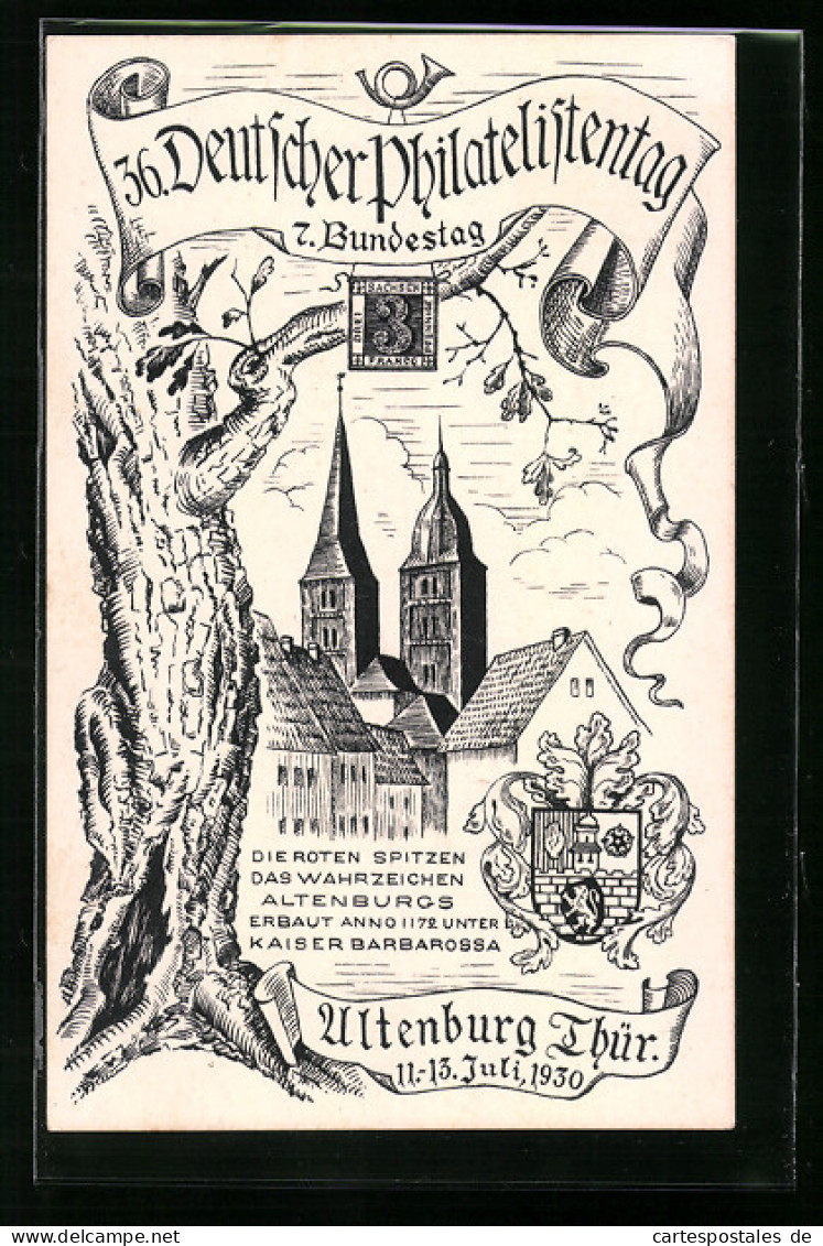 Künstler-AK Ganzsache PP106C2 /01: Altenburg I. Thür., 36. Deutscher Philatelistentag Und 7. Bundestag 1930  - Timbres (représentations)