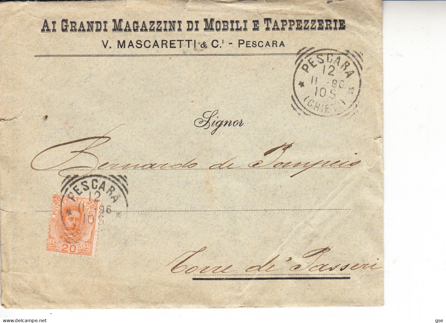 GRANDI MAGAZZINI MOBILI E TAPPEZZERIE - PESCARA 1896 - Mascaretti -  Lettera Interna - Andere & Zonder Classificatie