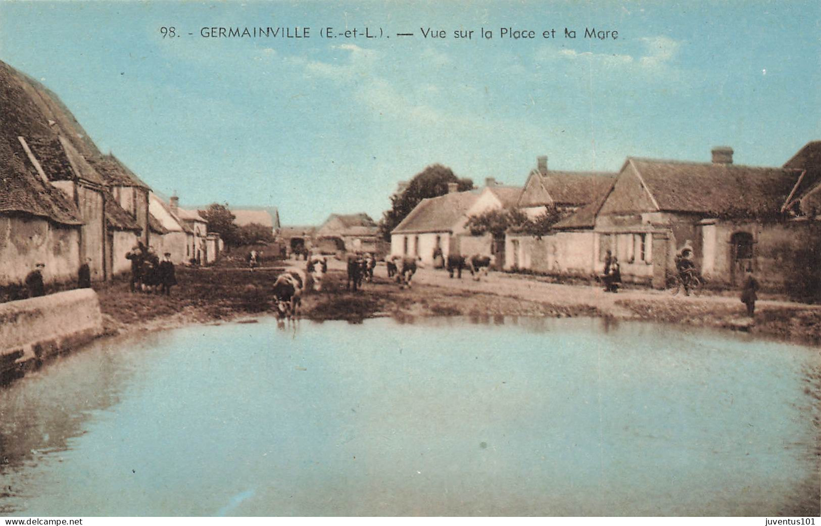 CPA Germainville-Vue Sur La Place Et La Mare-98     L2909 - Other & Unclassified