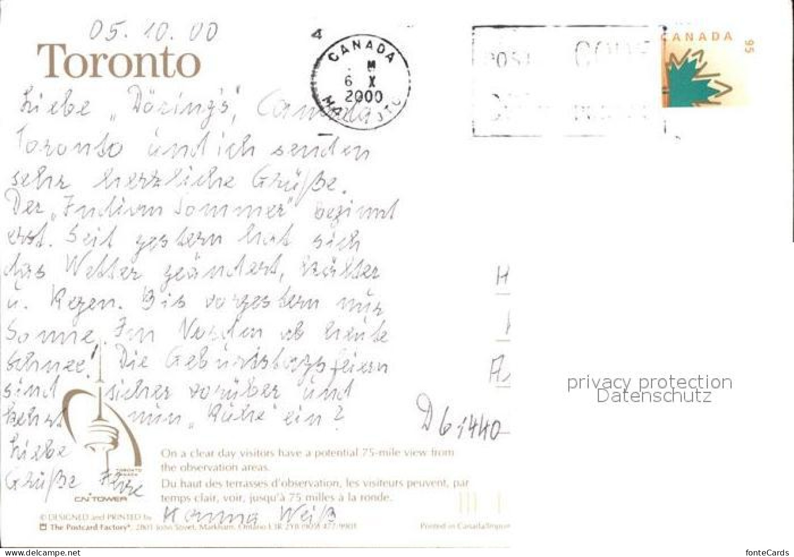 72499329 Toronto Canada CN Tower  - Ohne Zuordnung