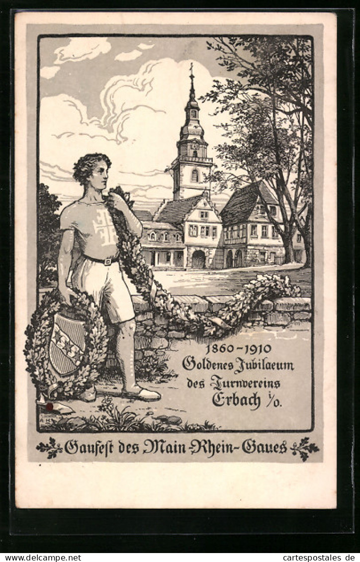 AK Erbach I. O., Goldenes Jubiläum Des Turnvereins 1910, Gaufest Des Main-Rhein-Gaues  - Autres & Non Classés