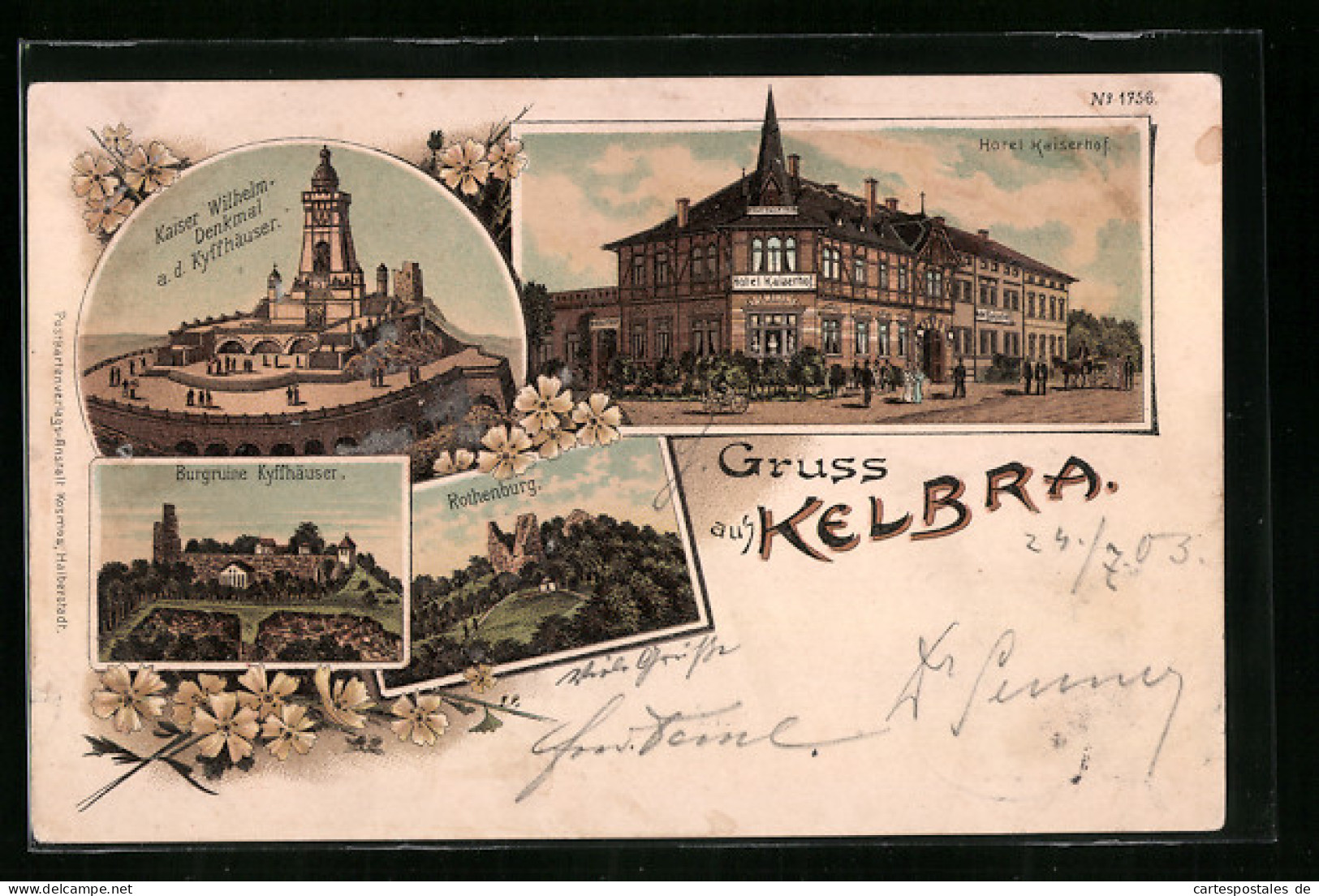 Lithographie Kelbra, Hotel Kaiserhof, Kaiser Wilhelm-Denkmal A. D. Kyffhäuser, Rothenburg  - Kyffhäuser