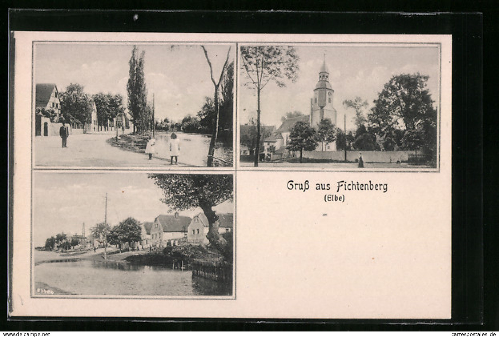 AK Fichtenberg /Elbe, Kirche, Uferpartie, Ortspartie  - Autres & Non Classés