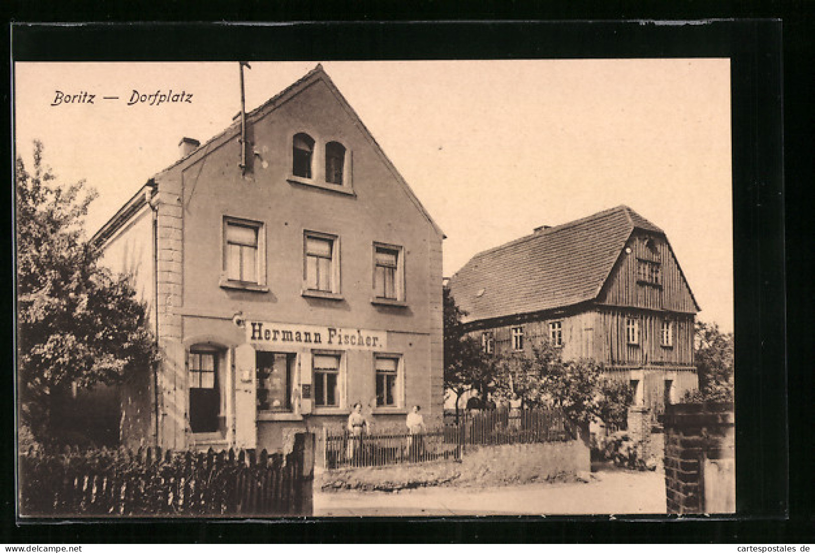 AK Boritz, Dorfplatz Mit Geschäft Von Hermann Fischer  - Other & Unclassified