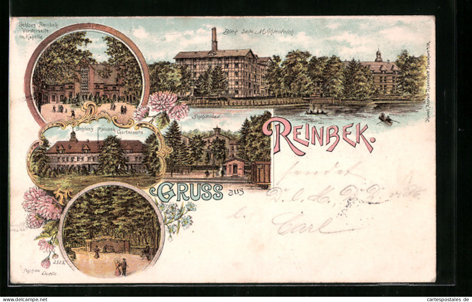 Lithographie Reinbek, Blick Beim Mühlenteich, Schloss, Sophienbad  - Reinbek