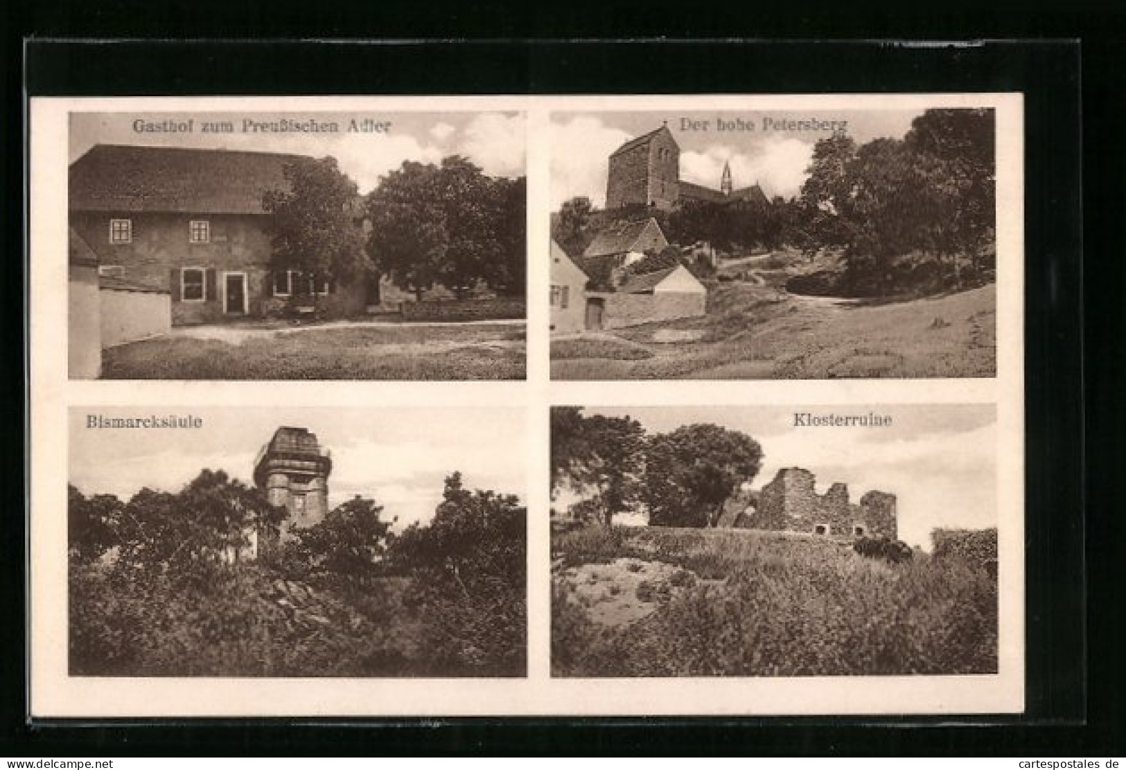 AK Petersberg Bei Halle, Gasthof Preussischer Adler, Klosterruine, Bismarcksäule  - Halle (Saale)