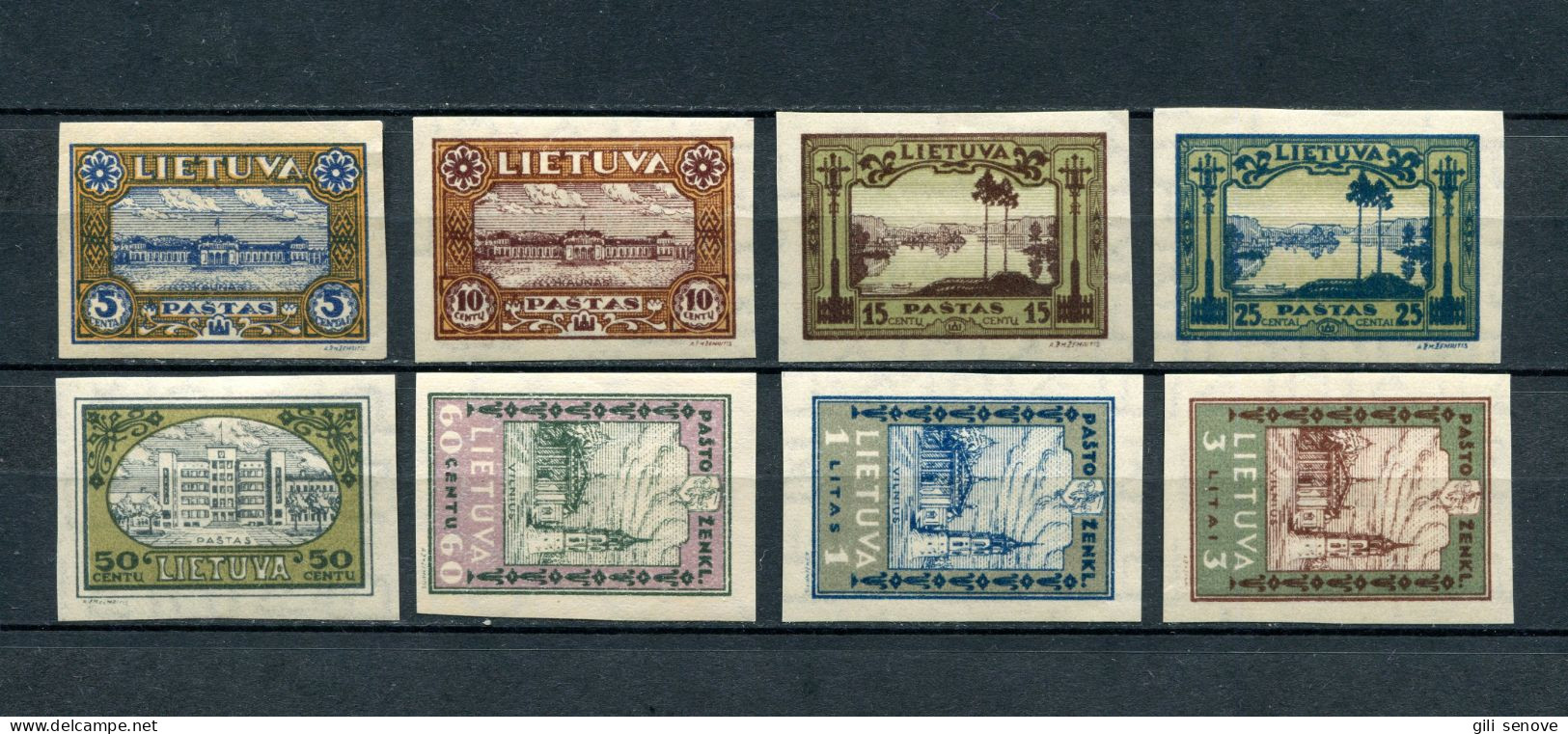 Lithuania 1932 Mi. 316B-323B Sc 256a –263a Lithuanian Scenes Imperforated MH* - Lituanie