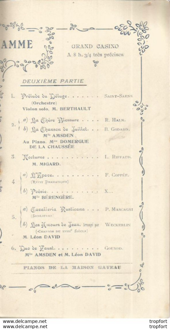 JU / PROGRAMME Theatre SABLES D'OLONNE Concert Charité 1910 CASINO MUNICIPAL Berengère David - Programme