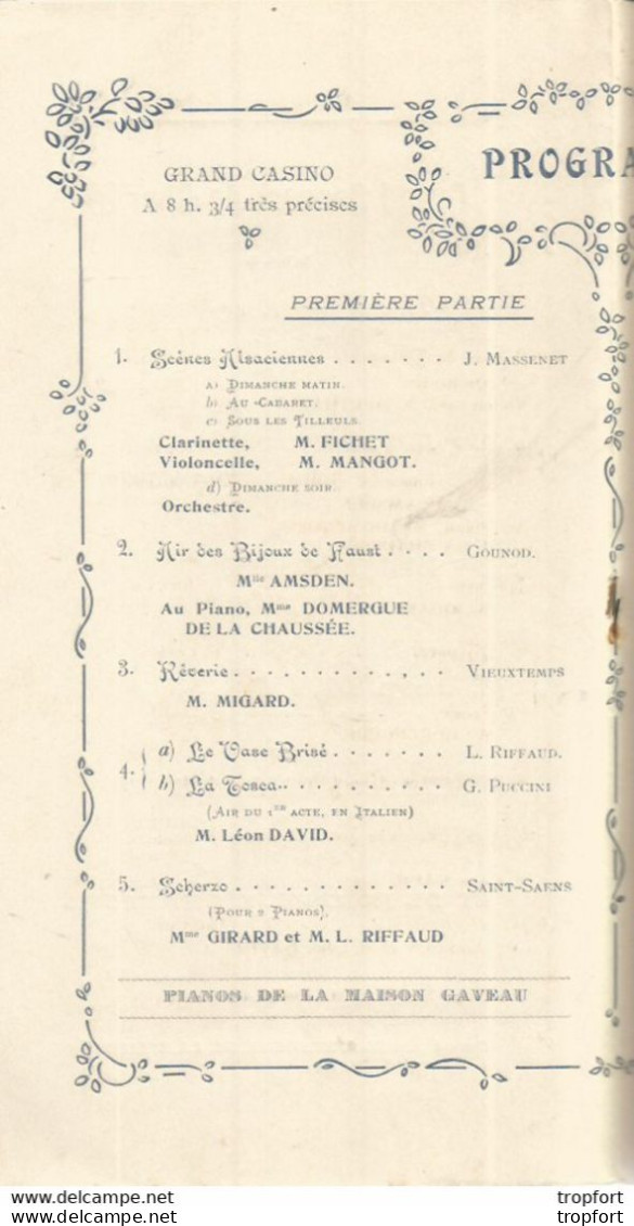 JU / PROGRAMME Theatre SABLES D'OLONNE Concert Charité 1910 CASINO MUNICIPAL Berengère David - Programs