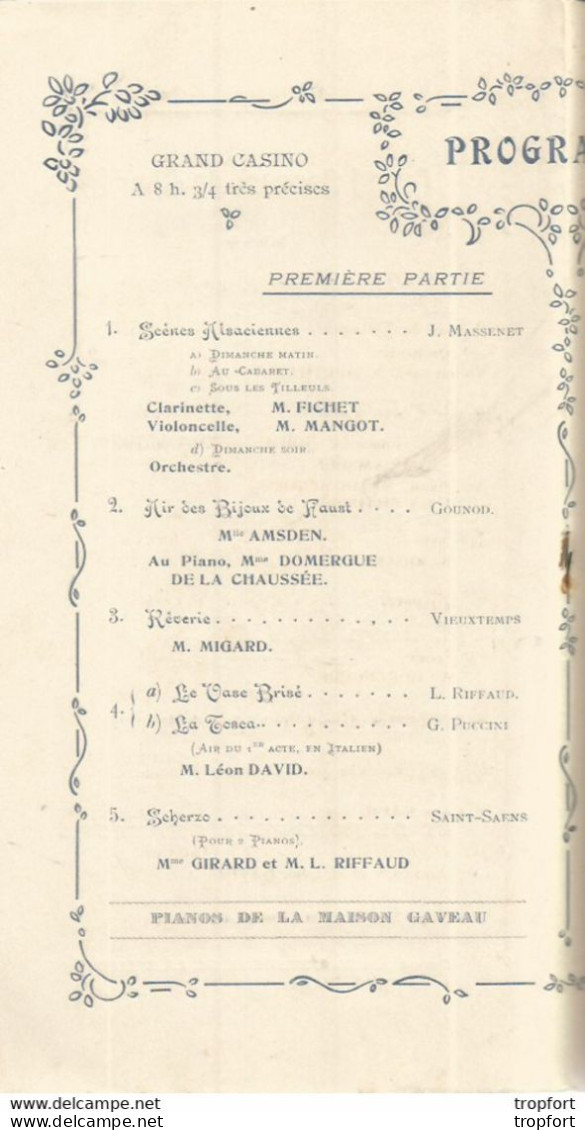 JU / PROGRAMME Theatre SABLES D'OLONNE Concert Charité 1910 CASINO MUNICIPAL Berengère David - Programmes