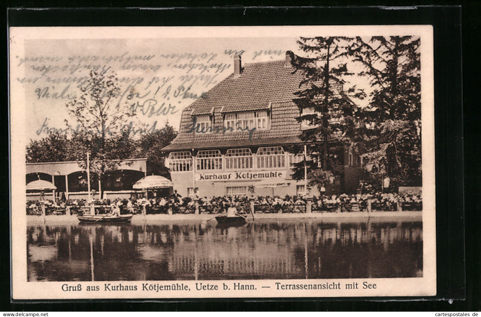 AK Uetze B. Hann., Kurhaus Kötjemühle, Terrassenansicht Mit See  - Andere & Zonder Classificatie