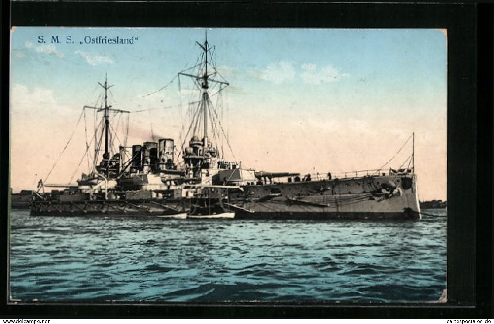 AK S.M.S. Ostfriesland Mit Beiboot Vor Der Küste, Kriegsschiff  - Guerre