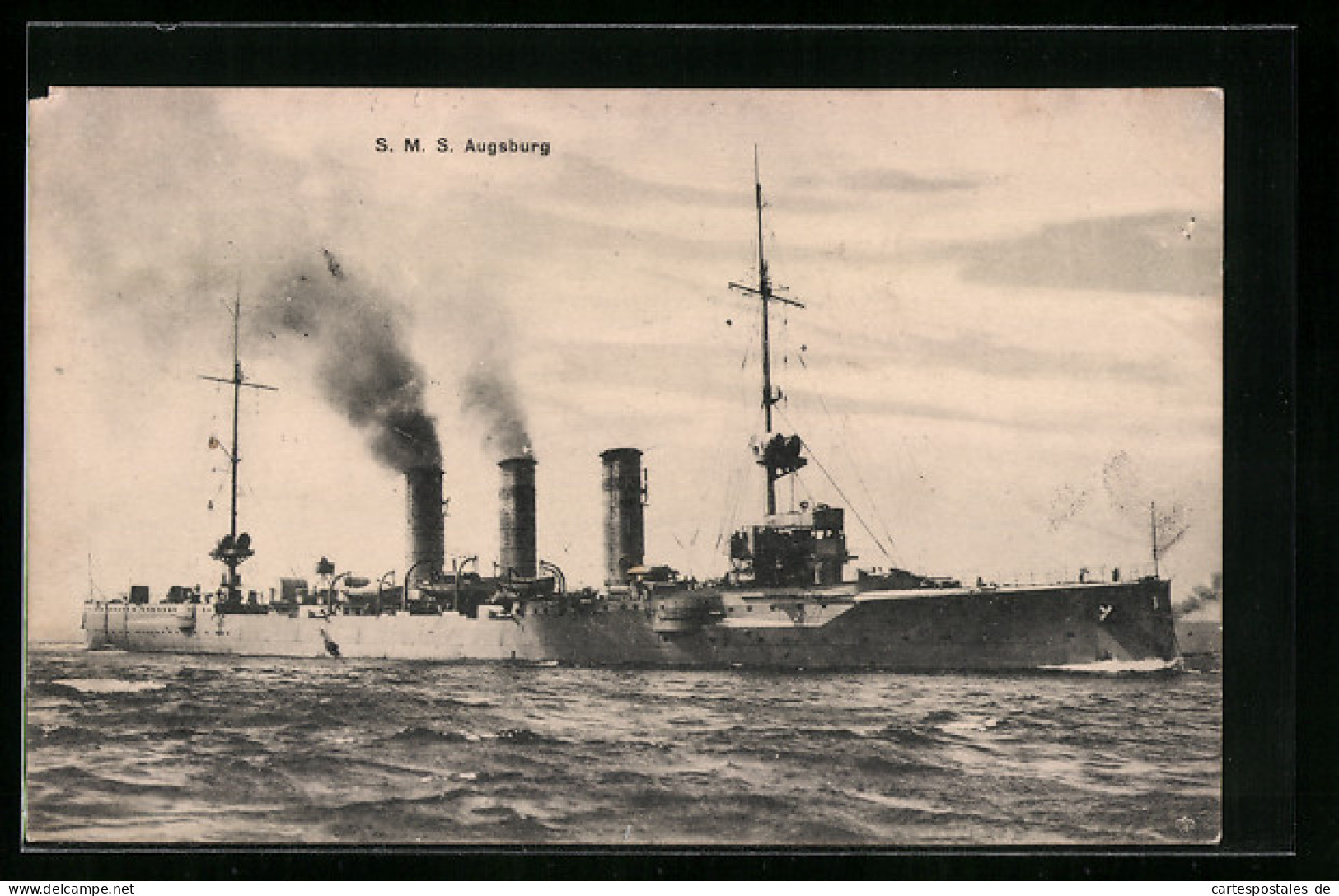 AK S.M.S. Augsburg, Das Kriegsschiff Auf See In Voller Fahrt  - Krieg