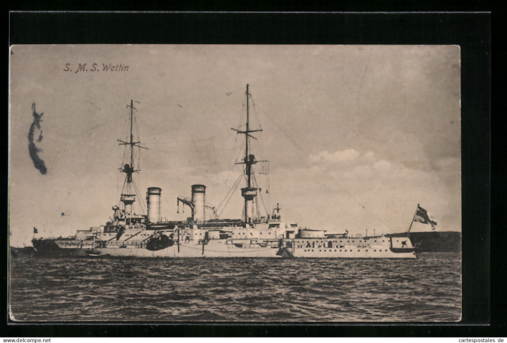 AK S.M.S. Wettin, Das Kriegsschiff Vor Der Küste In Voller Pracht  - Guerre