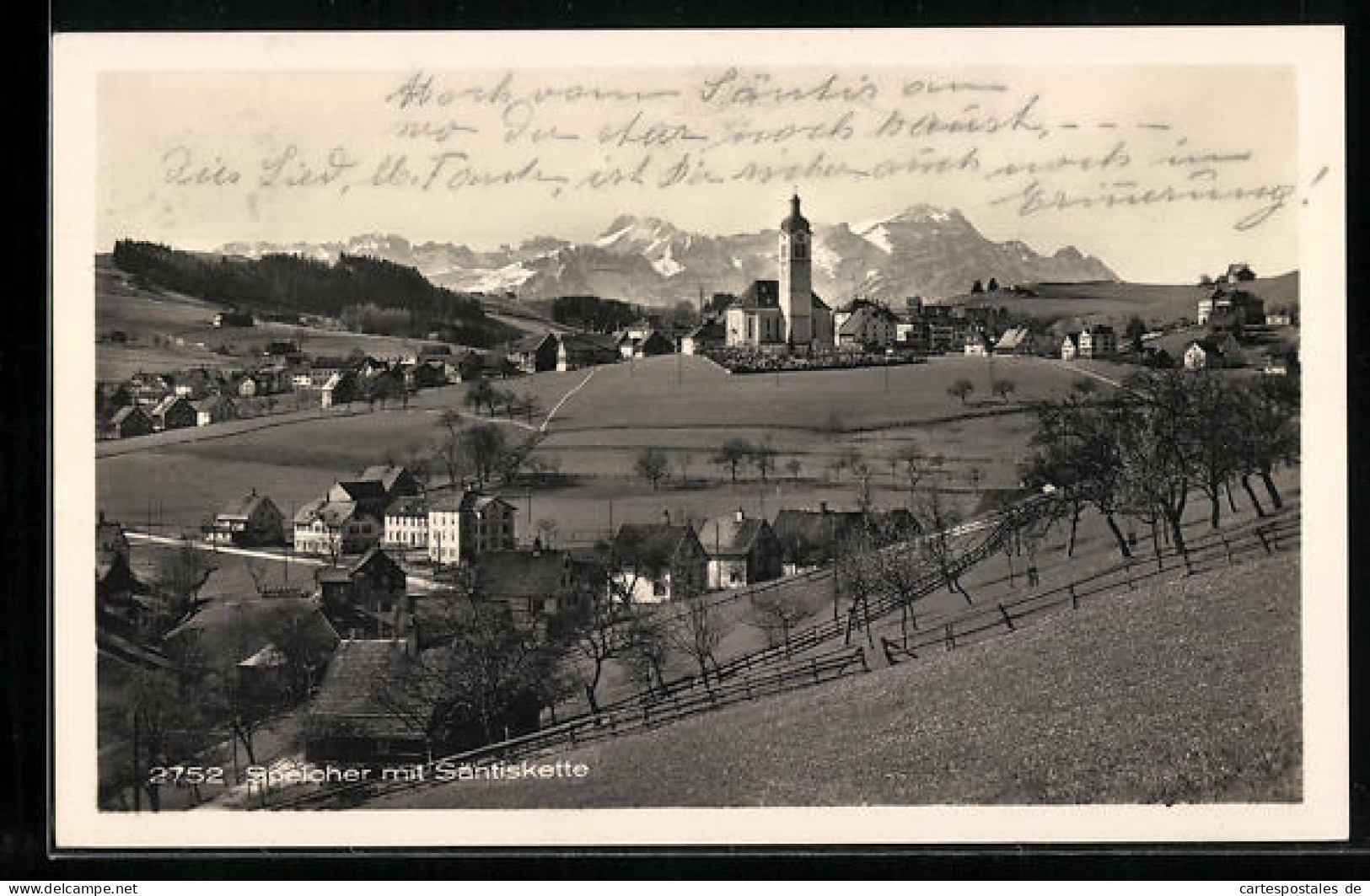 AK Speicher, Ortsansicht Mit Der Kirche Und Der Säntiskette  - Speicher