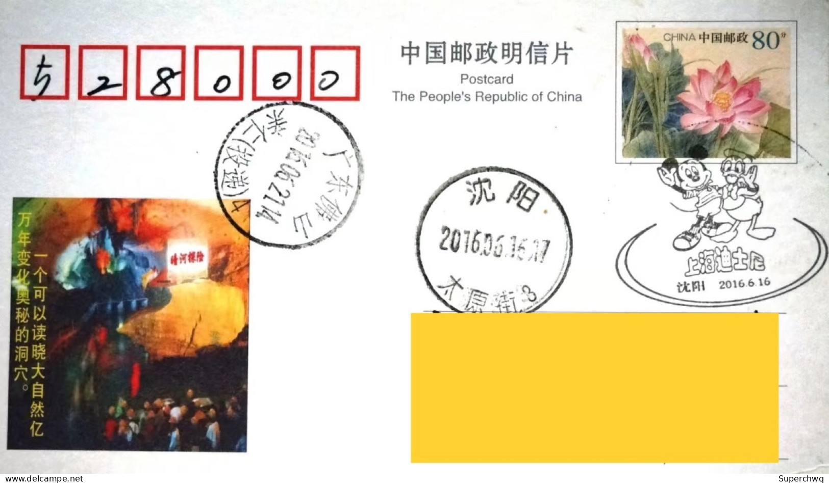 China Posted Postcard,with Shanghai Disney Postmark - Postcards