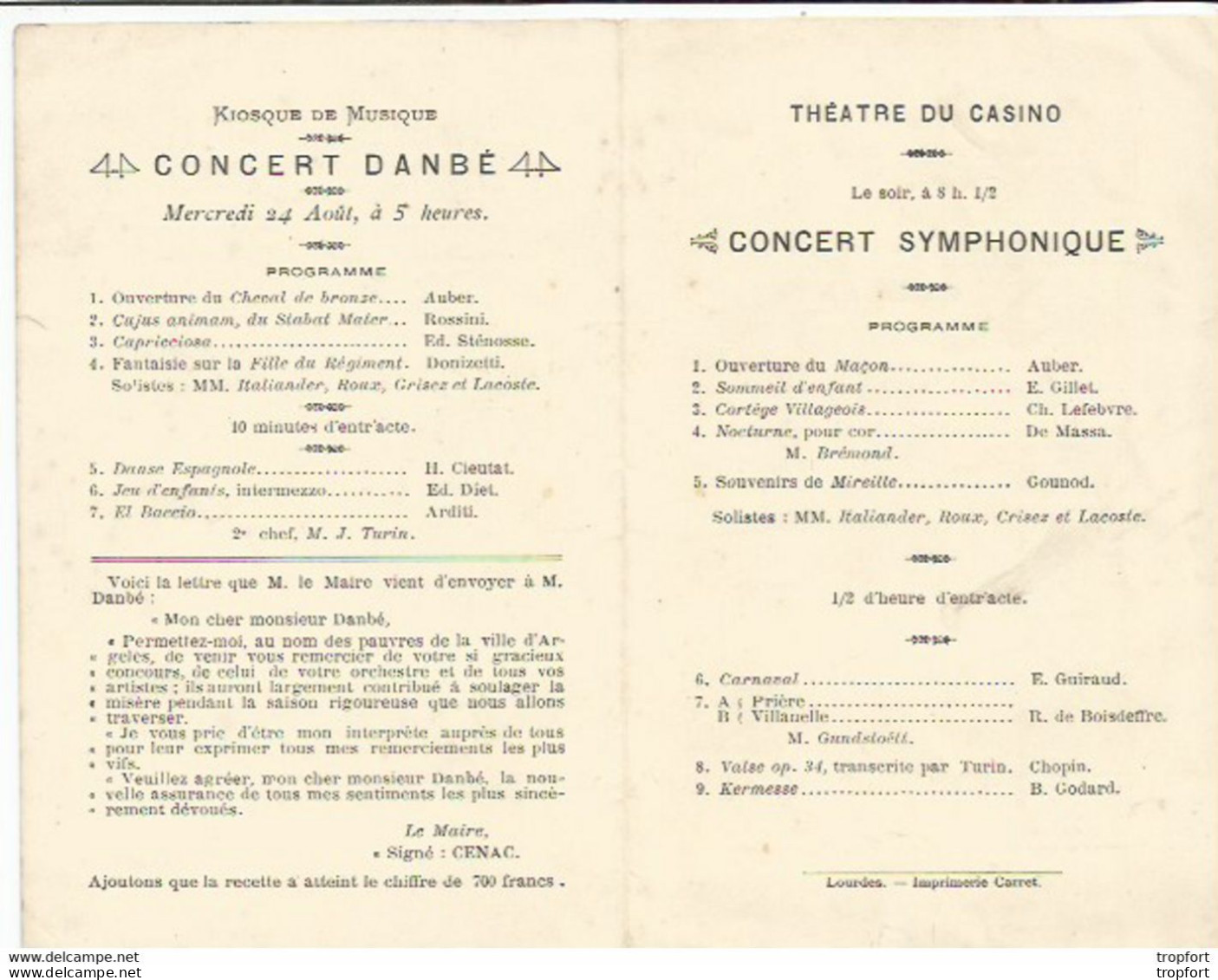 JU / RARE PROGRAM Theater THEATRE PROGRAMME ARGELES GAZOST Feuillet CONCERT Musique - Programma's