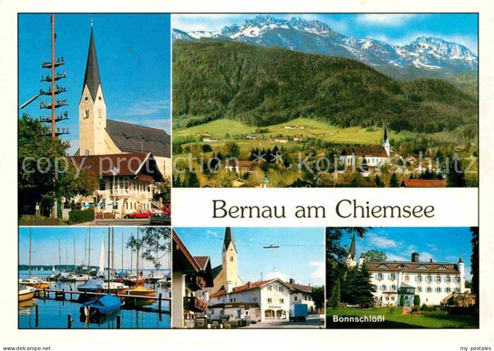 72859257 Bernau Chiemsee Kirche Panorama Yachthafen Bonnschloessl Bernau A.Chiem - Sonstige & Ohne Zuordnung