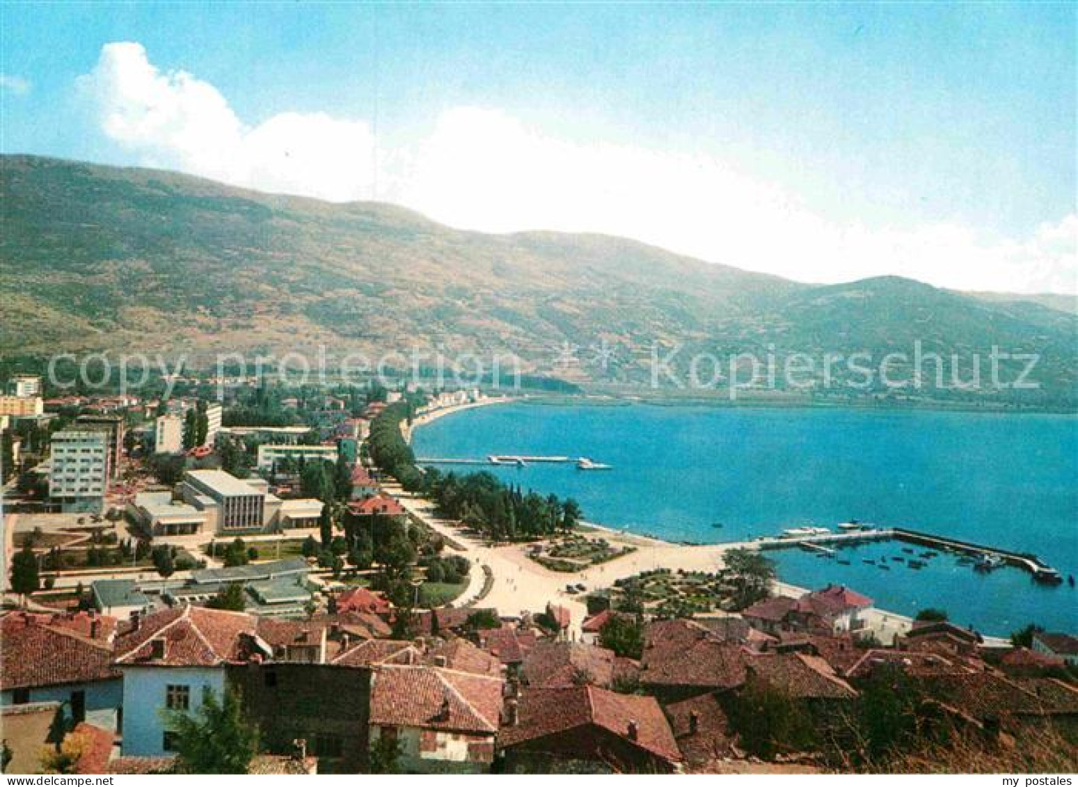 72858938 Ohrid Panorama Hafen Kueste Berge Ohrid - Macédoine Du Nord