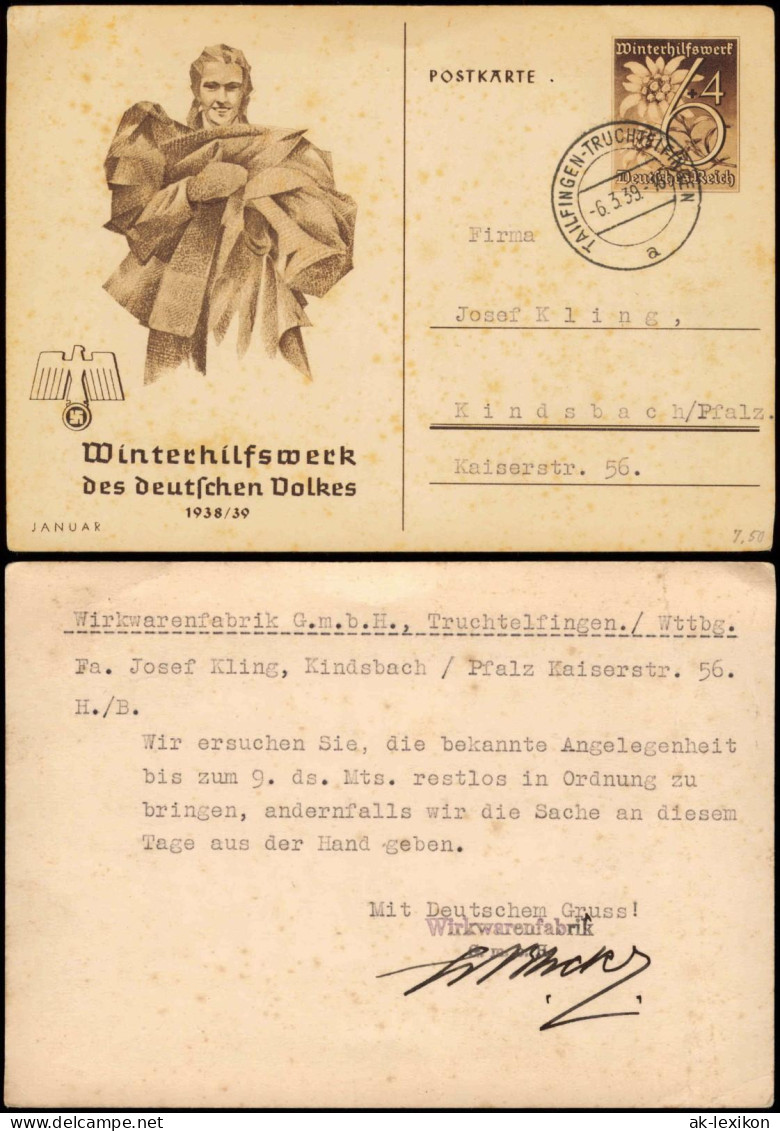 Ansichtskarte  Ganzsache Winterhilfswerk - Januar 1939 - Unclassified