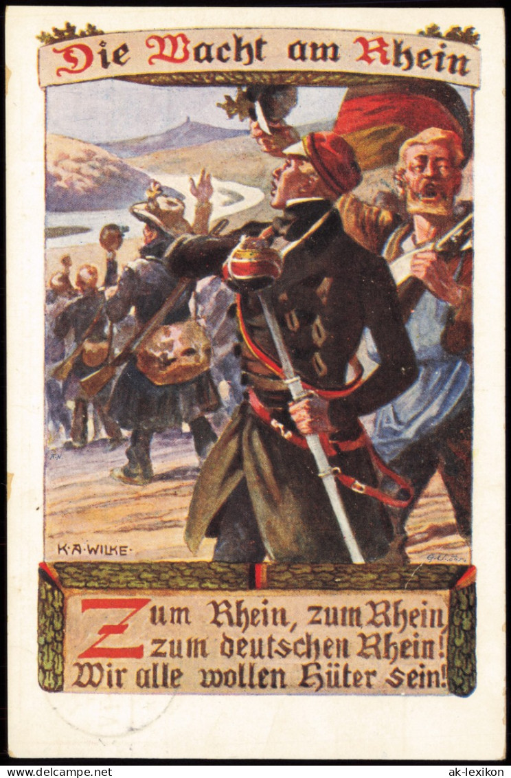 Ansichtskarte  Künstlerkarte K.A. Wilke "Die Macht Am Rhein" 1914 - Malerei & Gemälde
