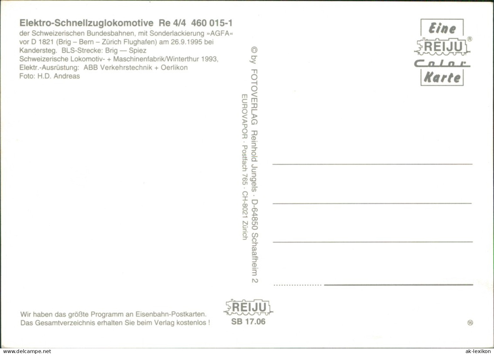 Schweiz Eisenbahn Elektro-Schnellzuglokomotive Re 4/4 460 015-1 1999 - Trenes