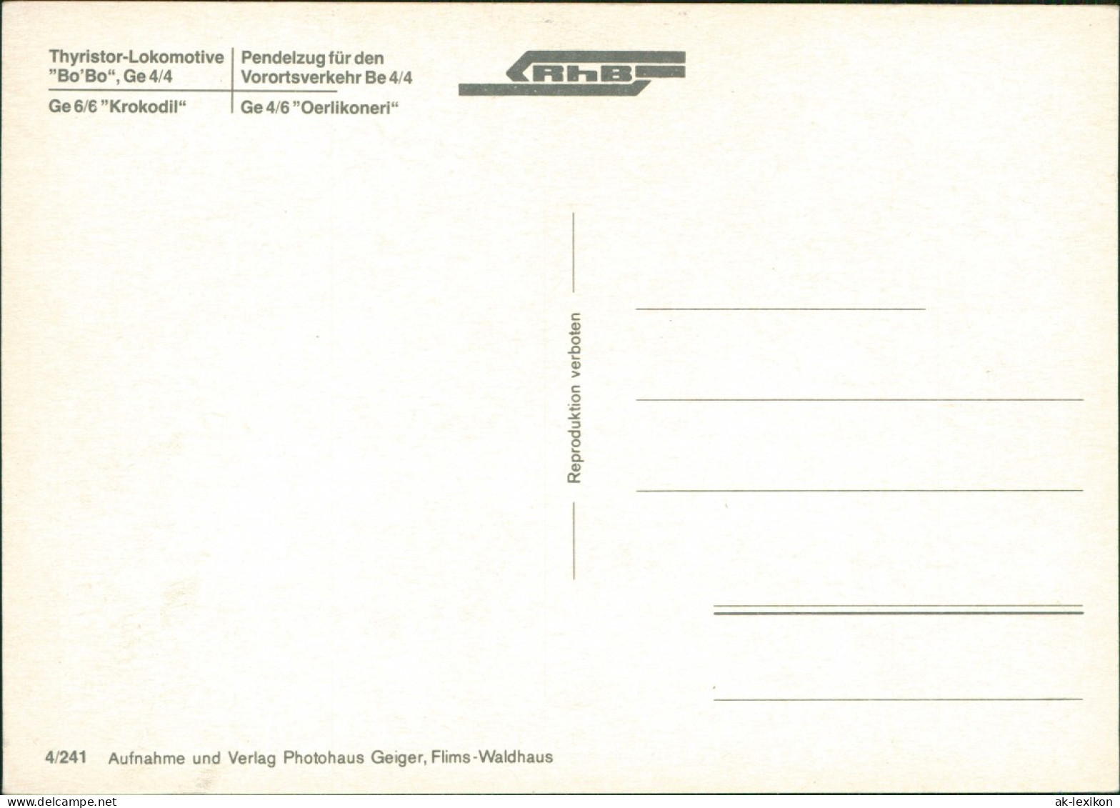 Ansichtskarte .Graubünden Rhätische Bahn Eisenbahn Lokomotiven 1988 - Other & Unclassified