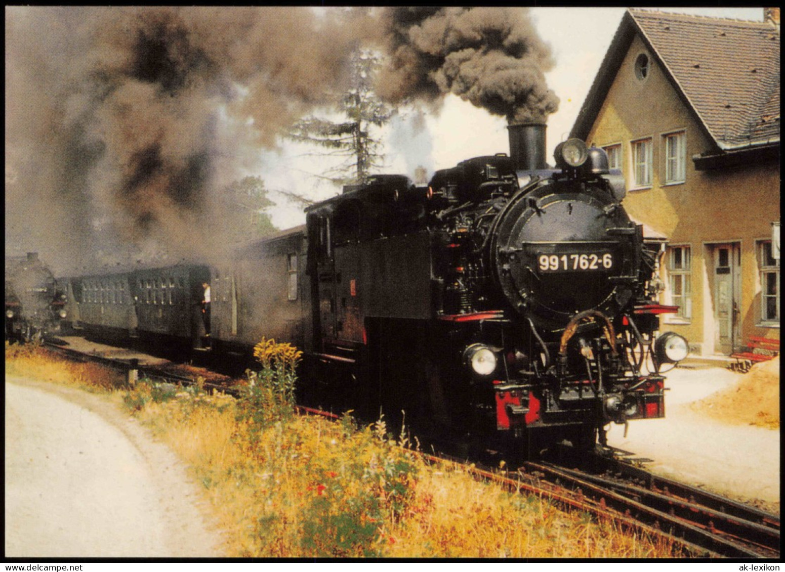 Dampflokomotive 991762-6 Personenzug Am Bahnhof Olbersdorf Oberdorf 1989 - Trains