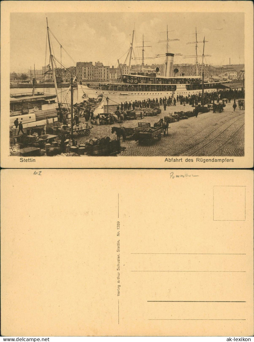 Postcard Stettin Szczecin Abfahrt Des Rügendampfers Pommern 1917 - Pommern