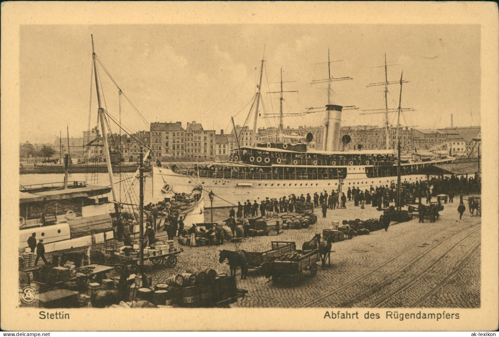 Postcard Stettin Szczecin Abfahrt Des Rügendampfers Pommern 1917 - Pommern